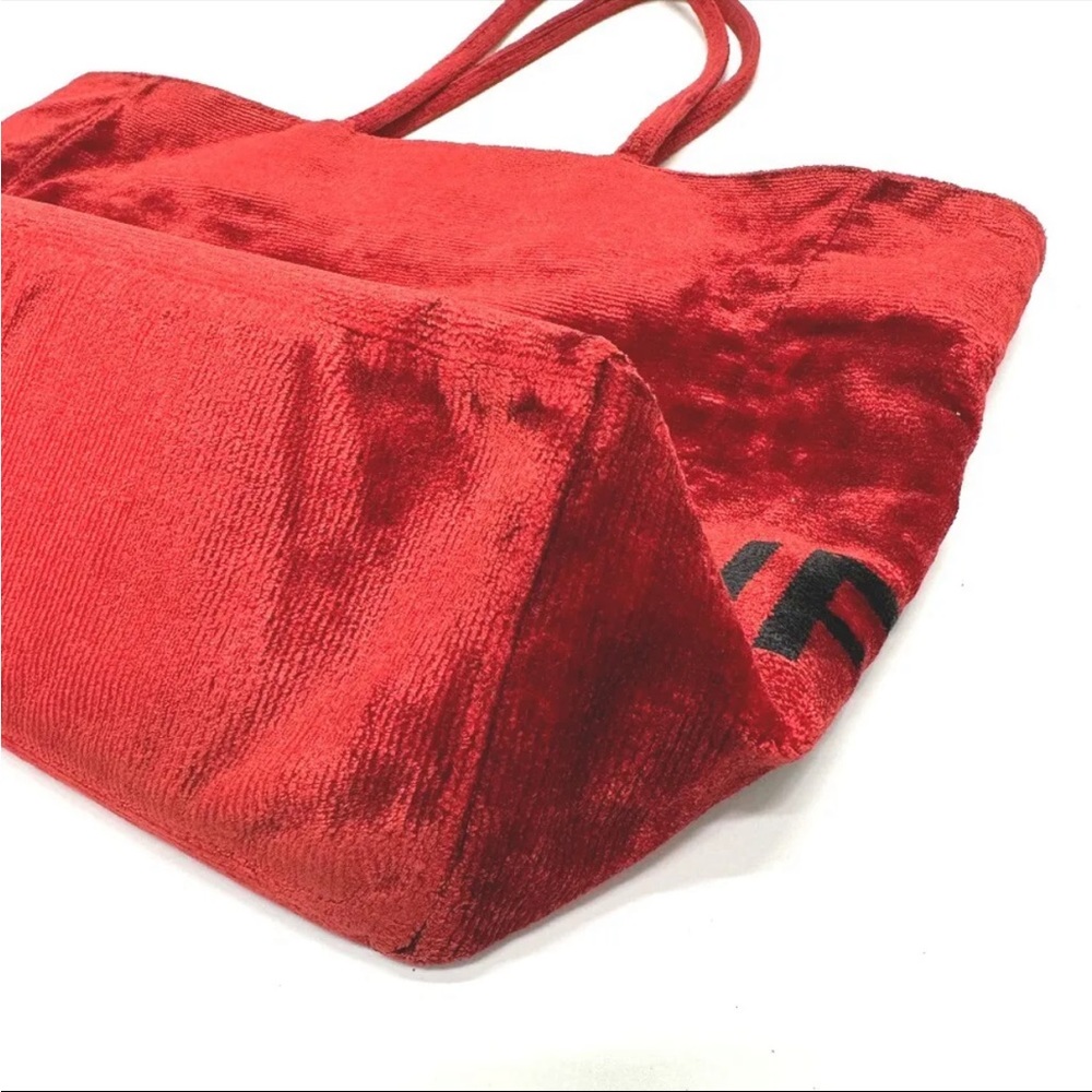 FENDI Logo Corduroy Velvet Velour Logo Red & Black Tote Bag - Picture 5 of 11